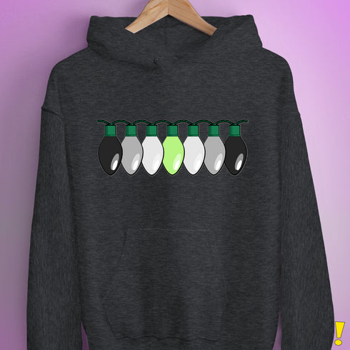 Agender Pride Christmas Lights Hoodie - Dark Grey Heather